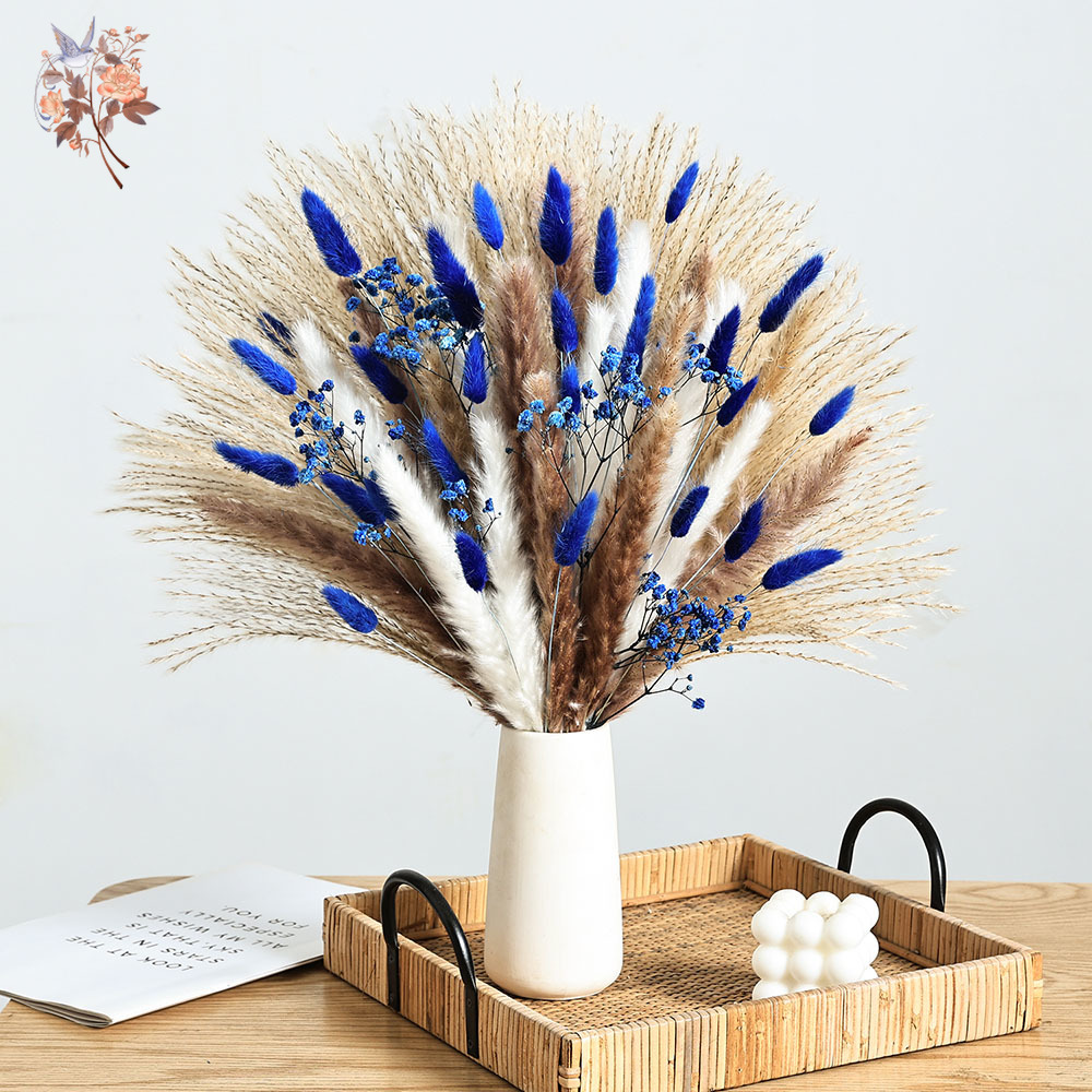 Dried Flower Bunch - 70 steli blu soffice coda di