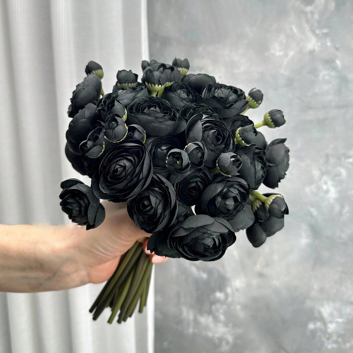 Dried Flower Bunch - Mini Ranunculus nero fiore di seta